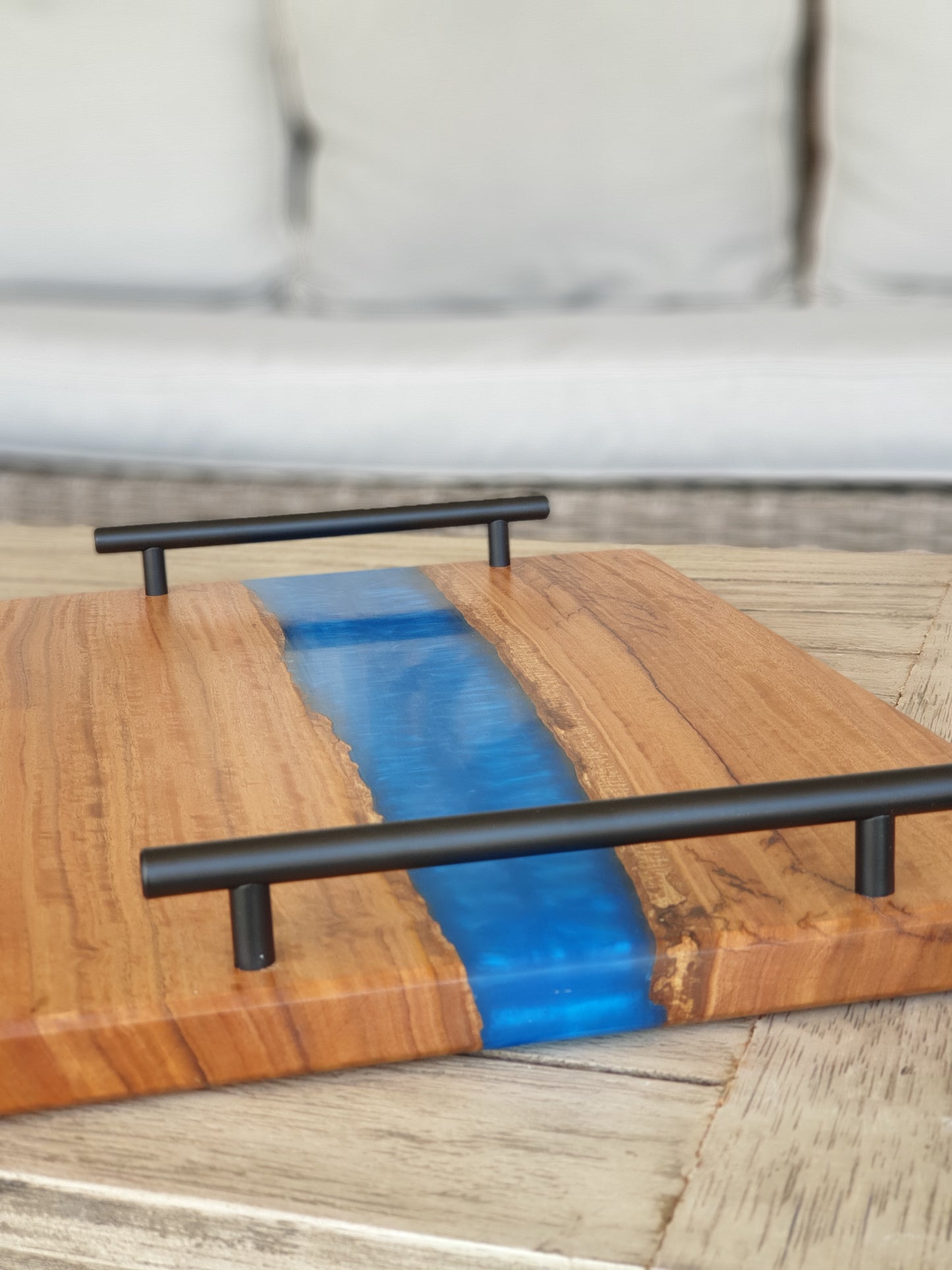 Box serving tray with Sapphire resin river.