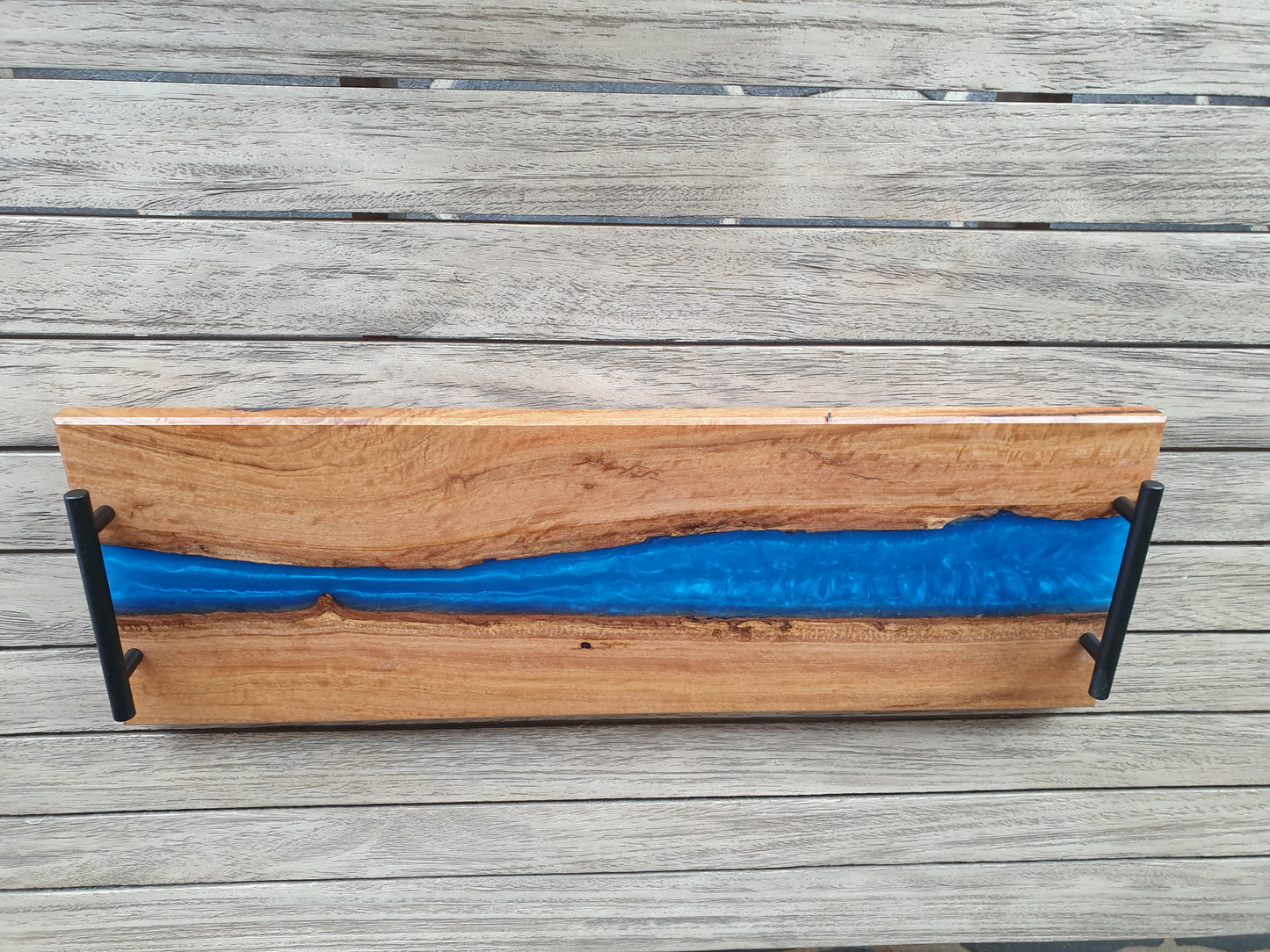 Box serving platter/grazing board with Sapphire resin river.