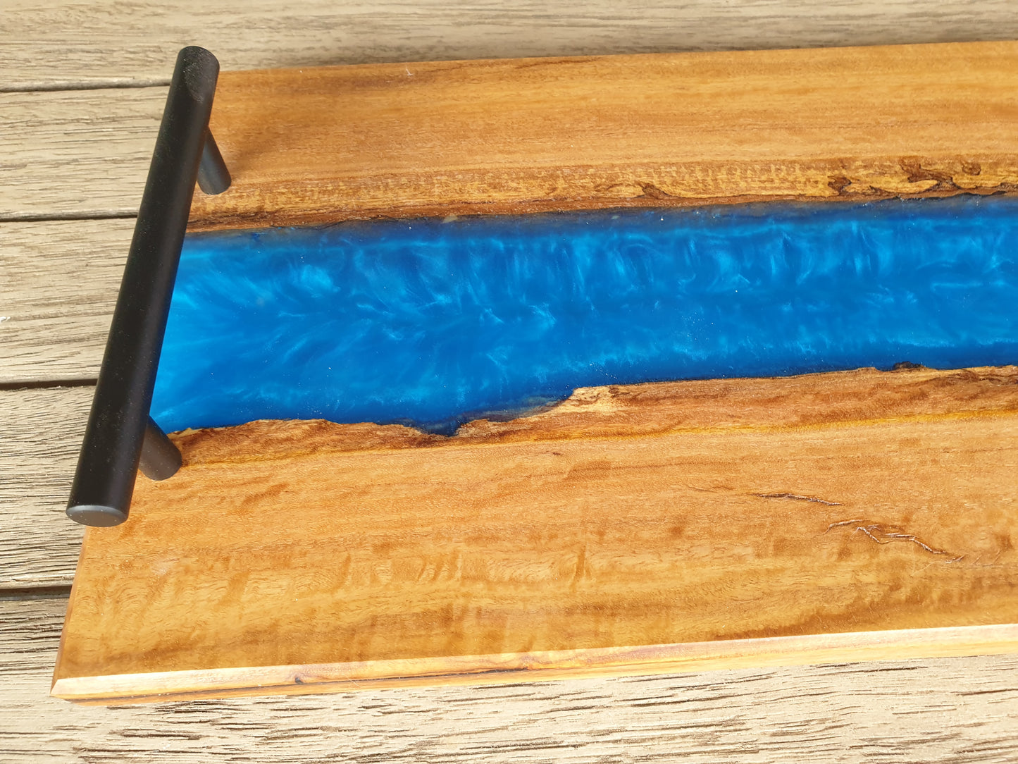 Box serving platter/grazing board with Sapphire resin river.