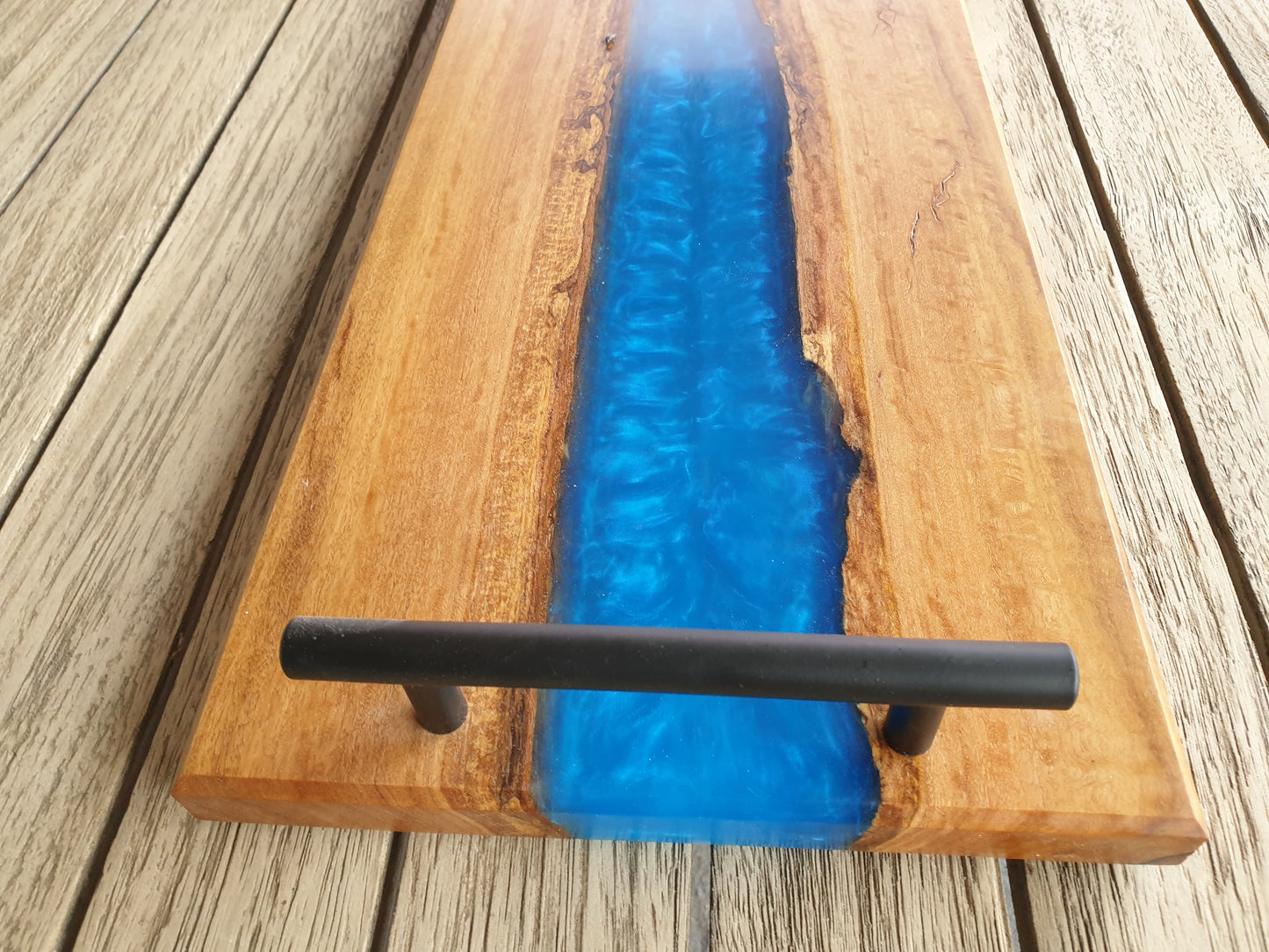 Box serving platter/grazing board with Sapphire resin river.