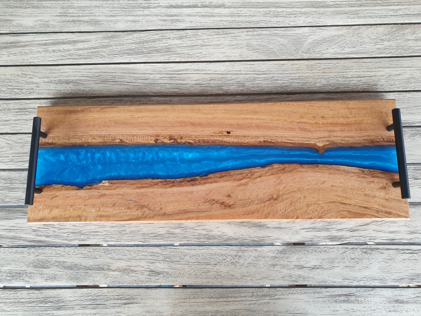 Box serving platter/grazing board with Sapphire resin river.