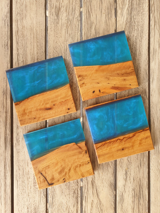 Turquoise resin and timber Coasters