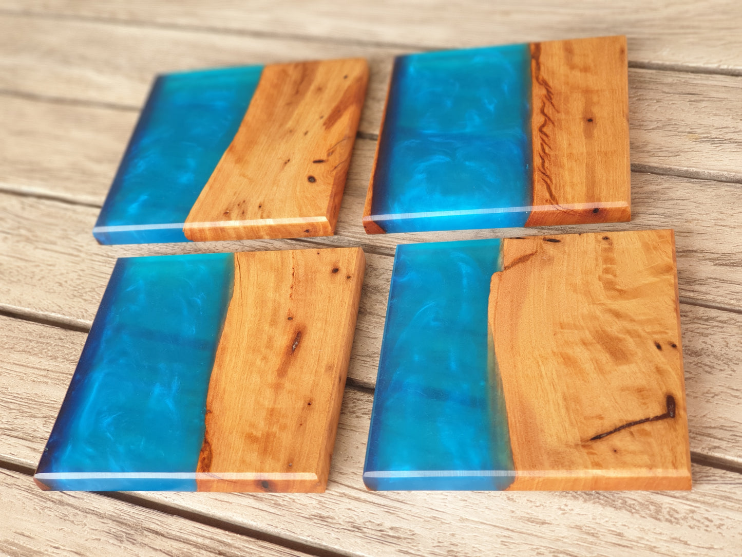 Turquoise resin and timber Coasters