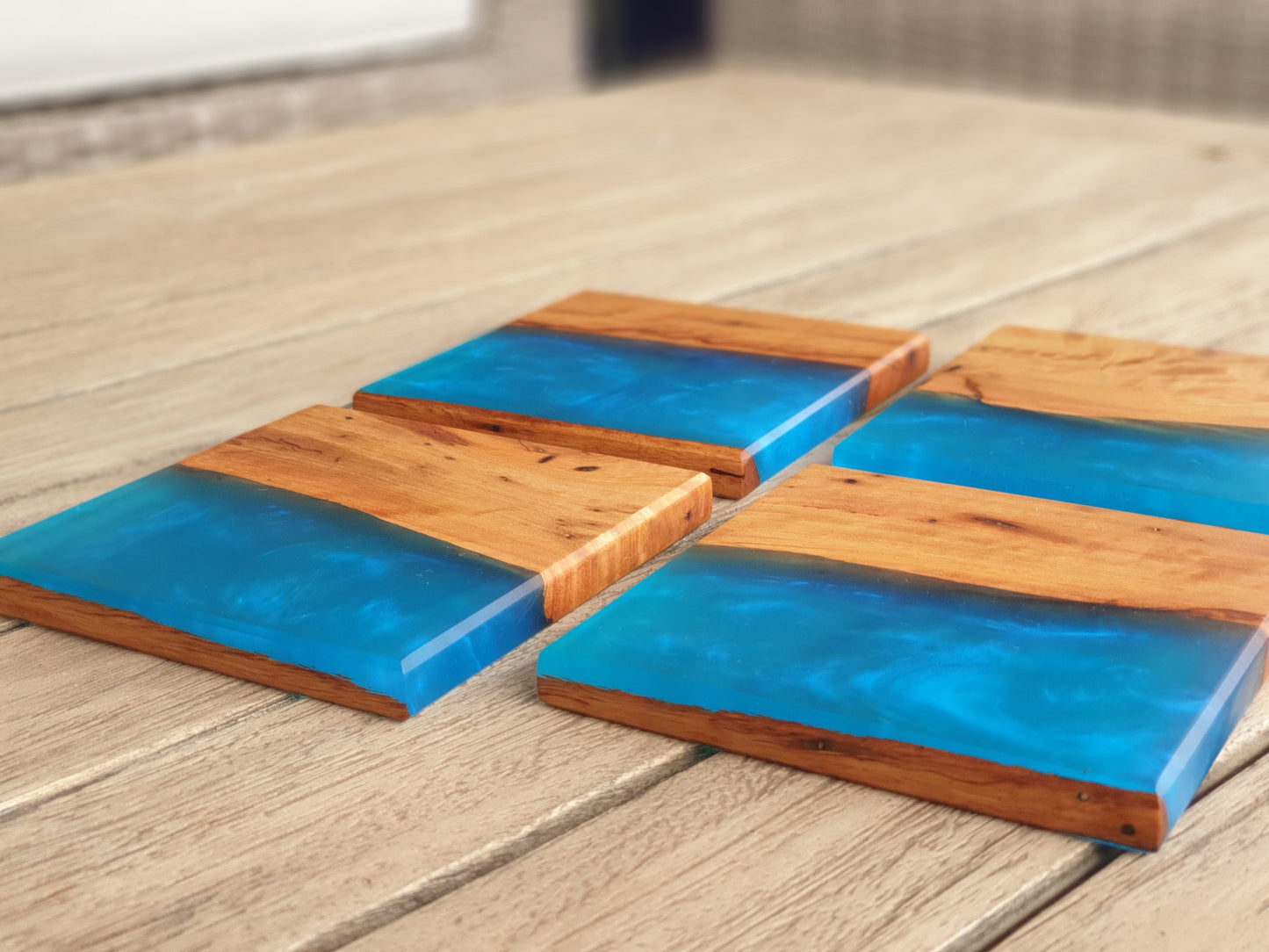 Turquoise resin and timber Coasters