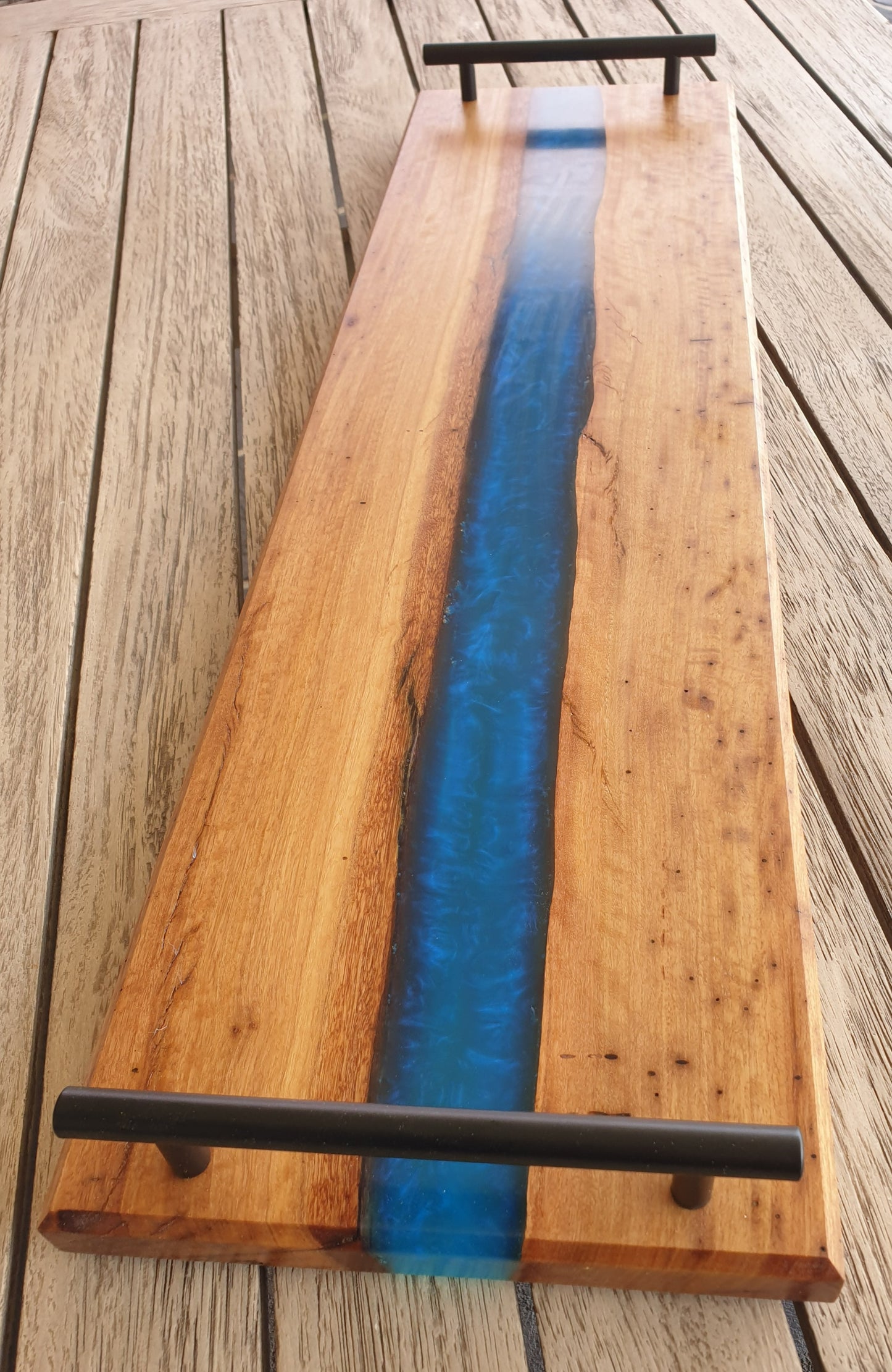 Box serving platter with Turquoise resin river