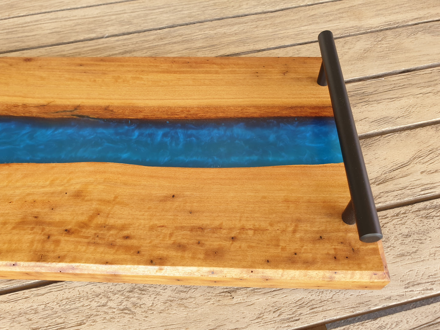 Box serving platter with Turquoise resin river