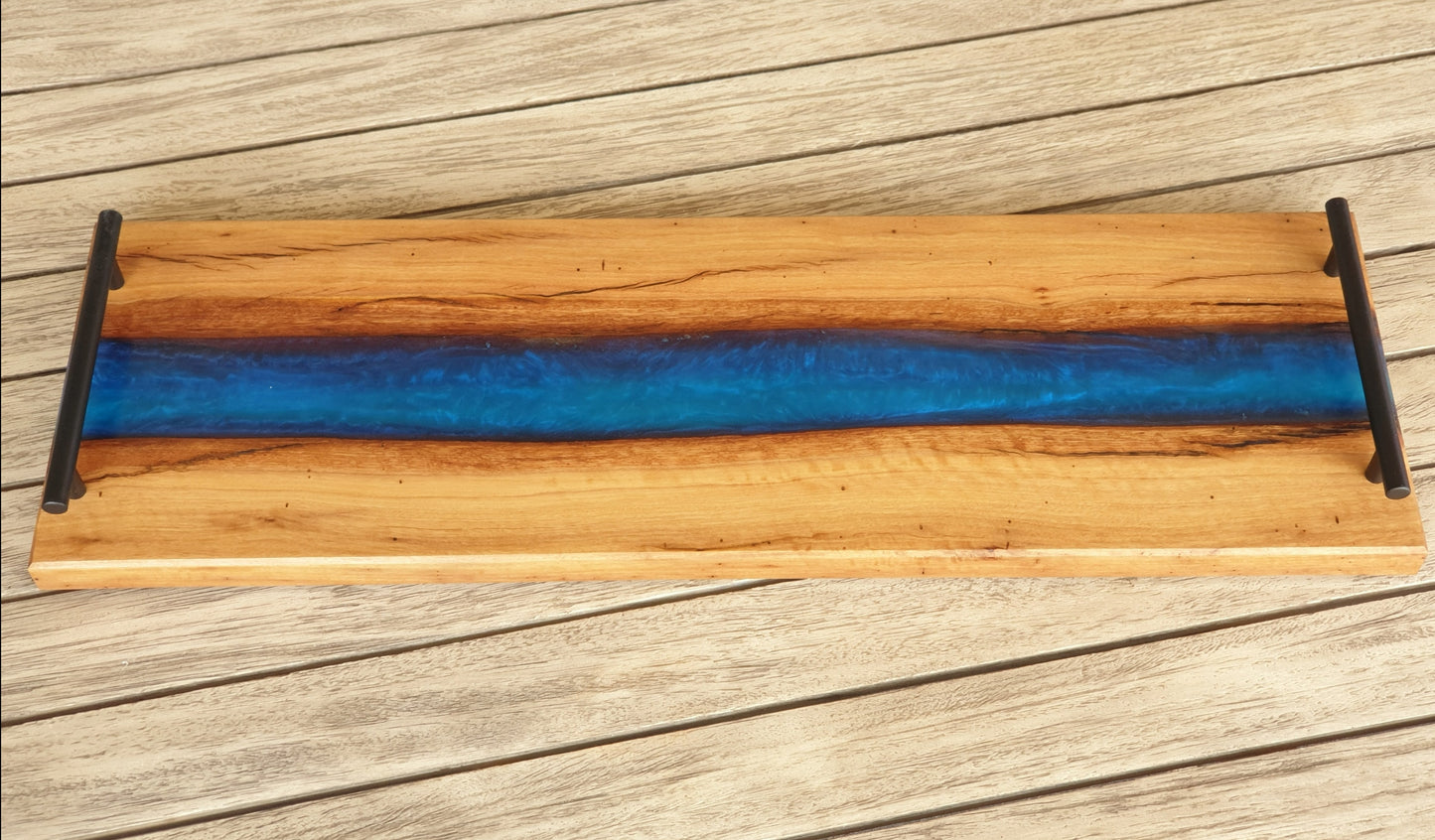 Box serving platter with Turquoise resin river