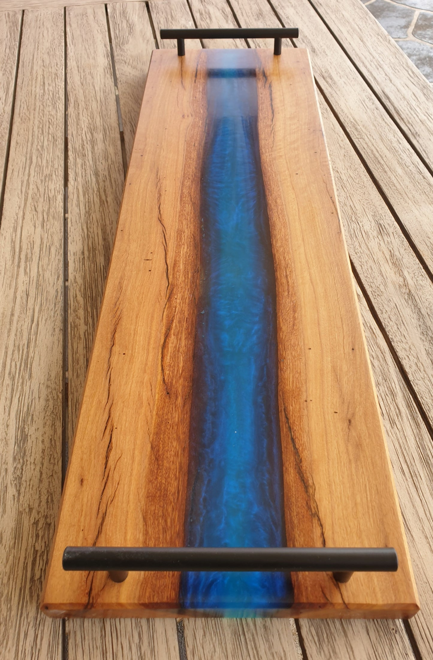 Box serving platter with Turquoise resin river