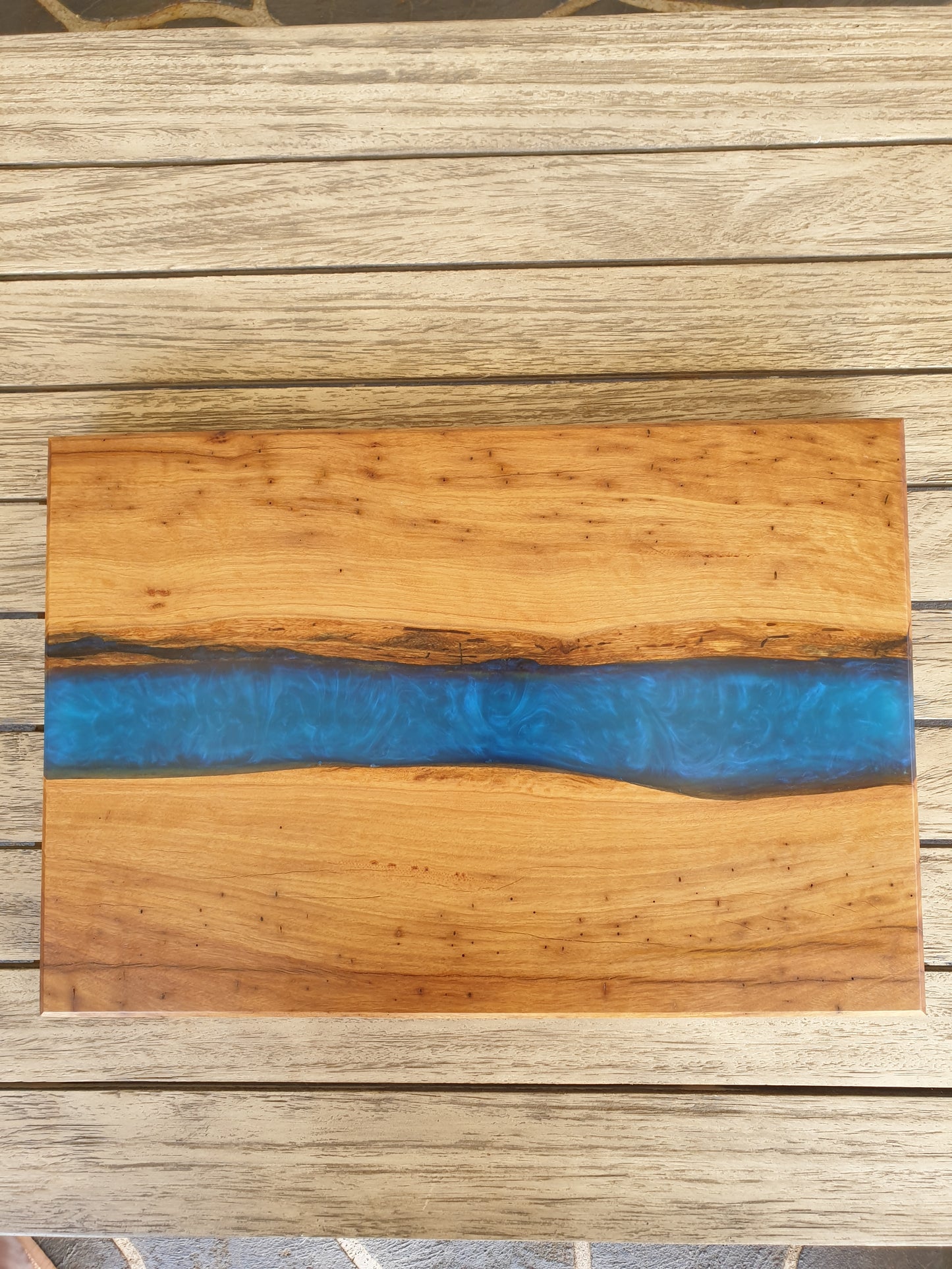 Turquoise resin  and timber Cutting Board