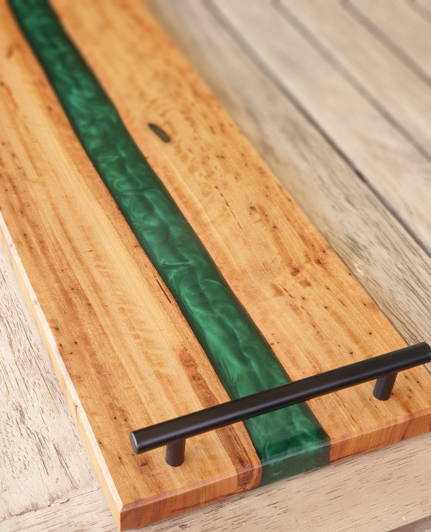 Dark Green resin river serving platter