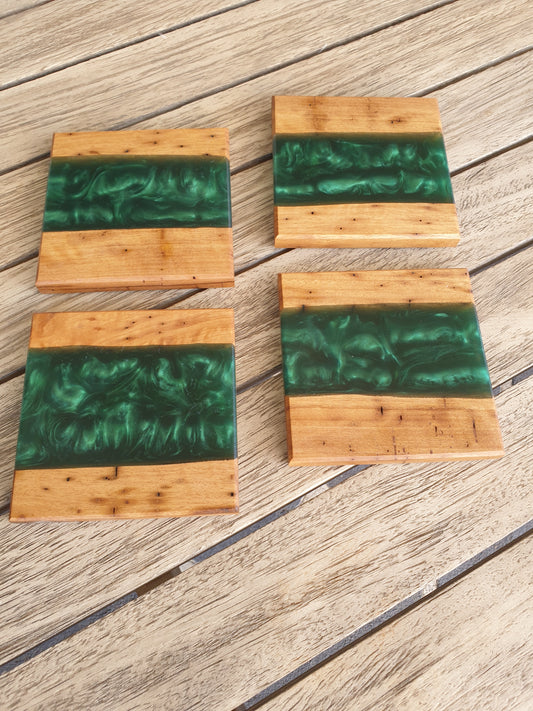 Dark Green resin and timber Coasters