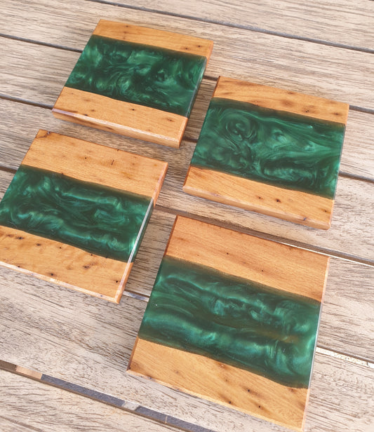 Dark green resin and timber Coasters