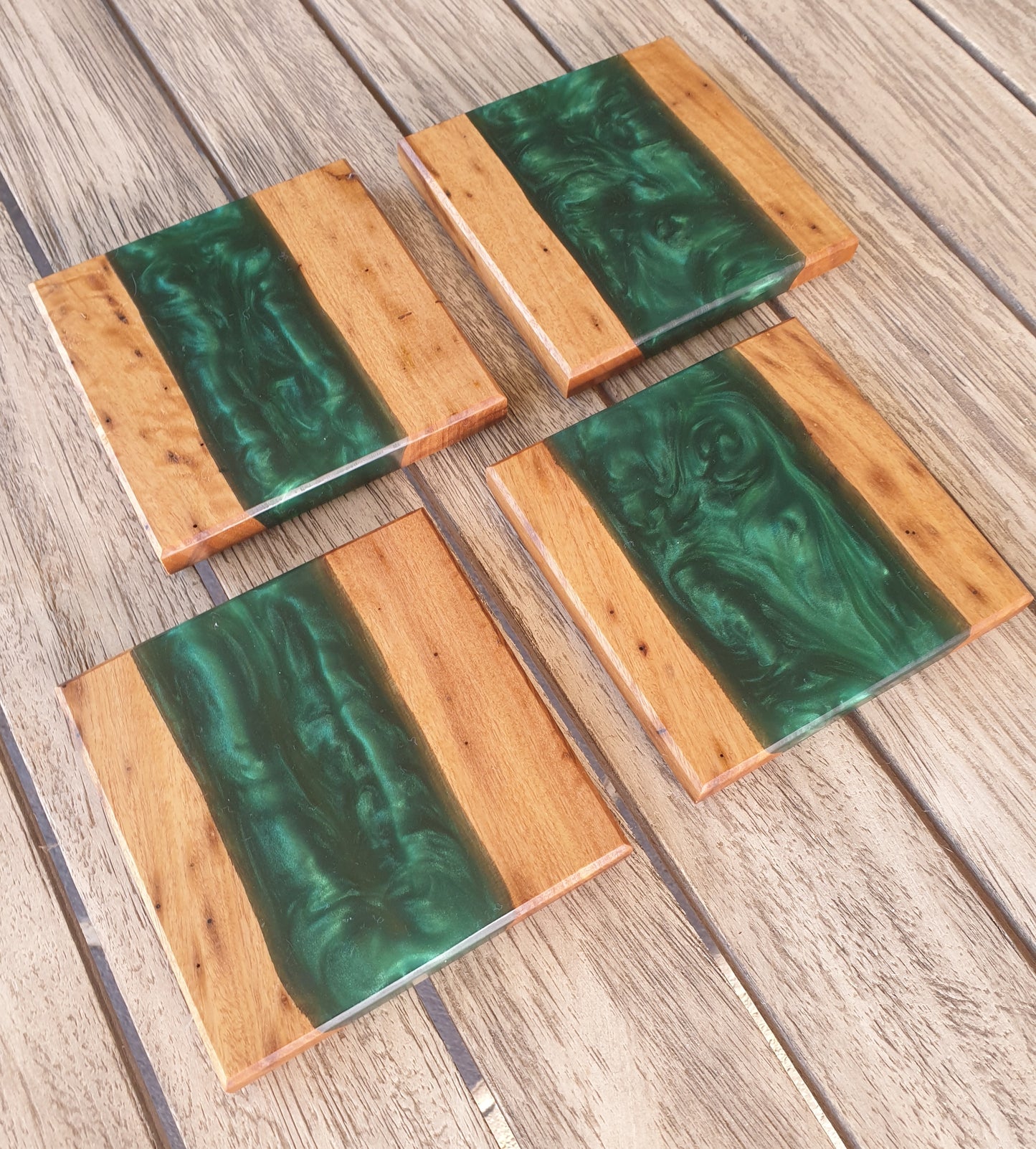 Dark green resin and timber Coasters