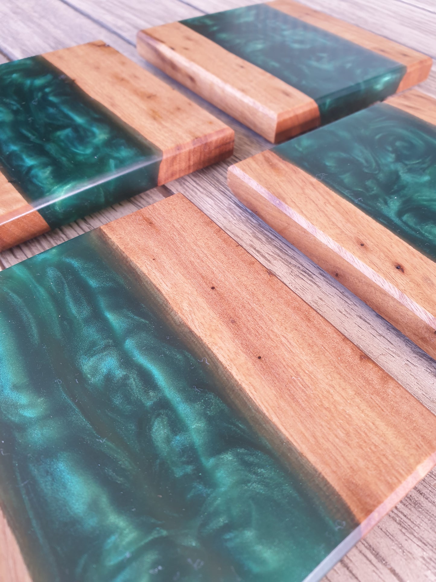 Dark green resin and timber Coasters