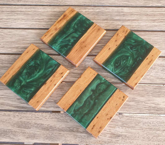 Dark green resin and timber Coasters