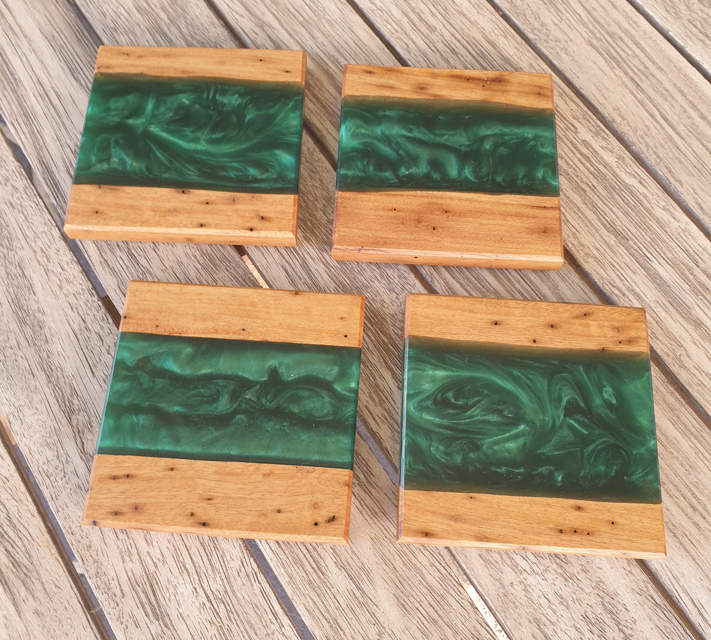 Dark green resin and timber Coasters