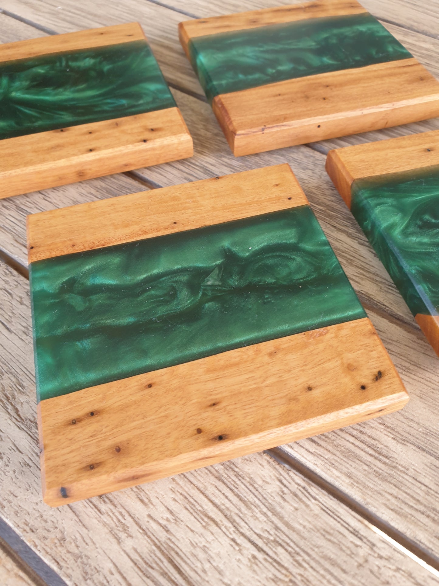 Dark green resin and timber Coasters