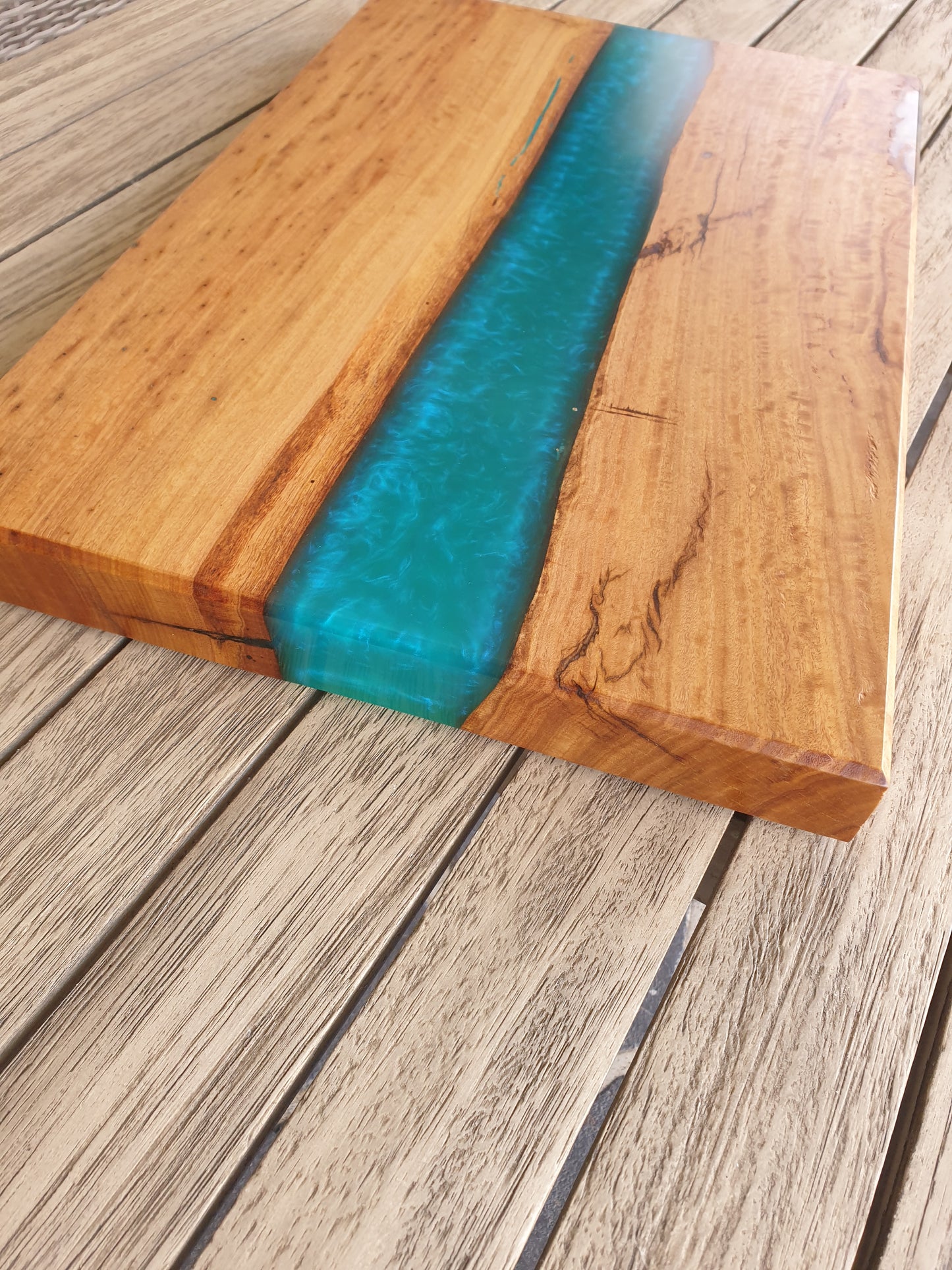 Aqua blue resin river Chopping Board