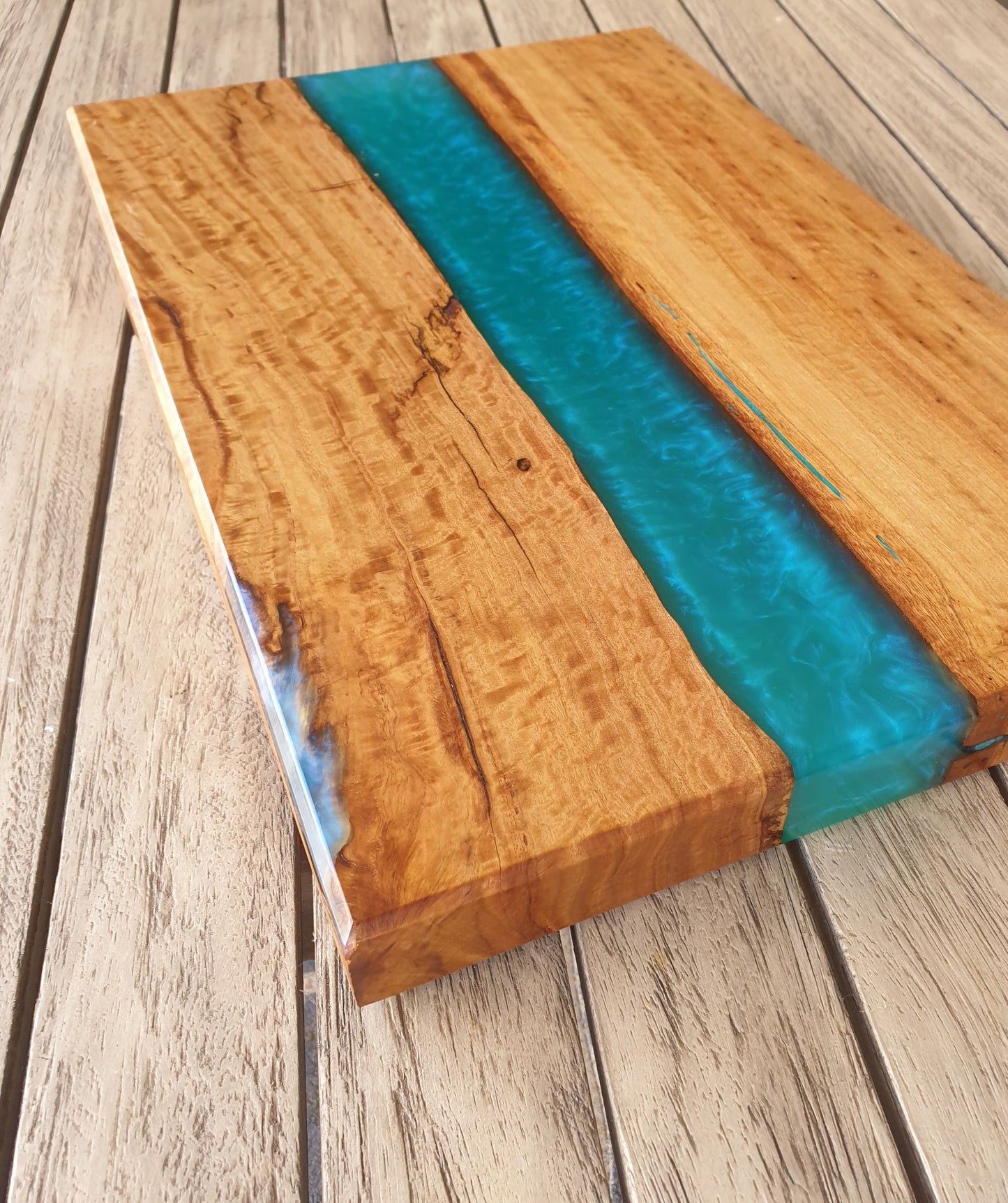 Aqua blue resin river Chopping Board